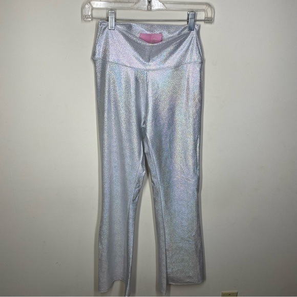 The Mighty Company Disco Split Leg Trouser in Silver Glitter - Picture 2 of 7